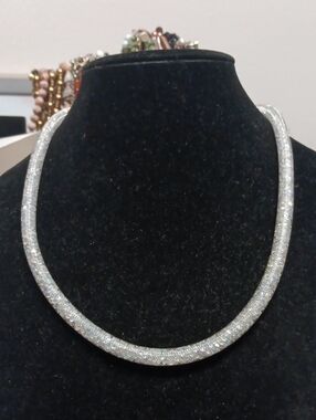Sparkly Aurora Borealis Austrian Crystal Infinity Necklace in Silvertone 20-22"